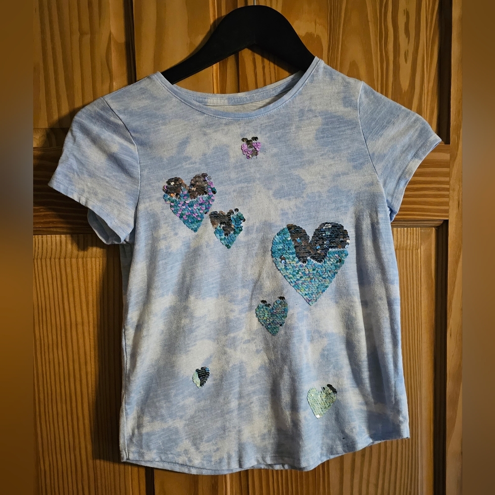 Girls Size L SO Sequin Embellished Heart Tshirt